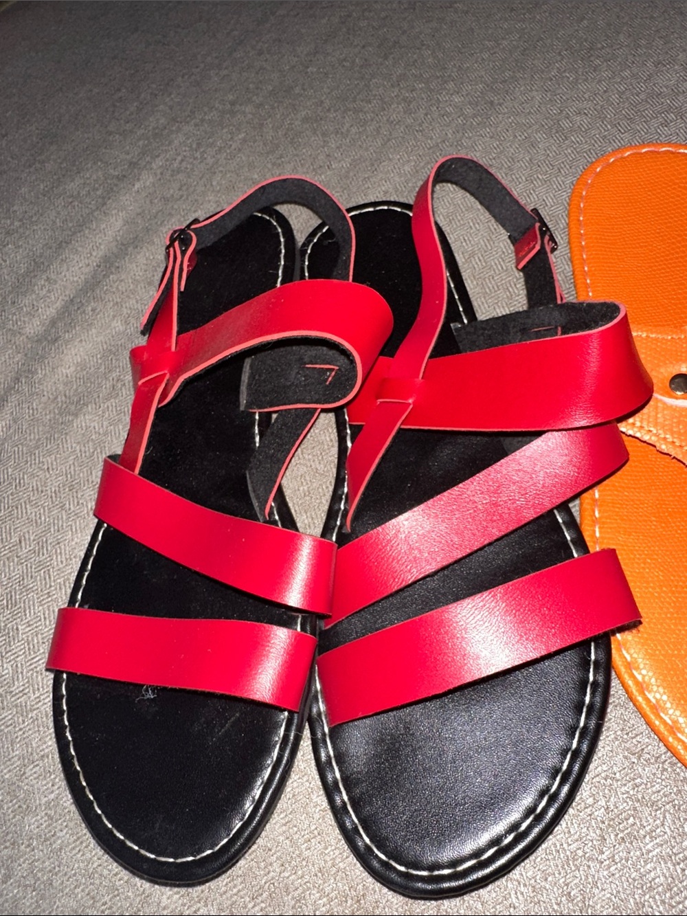 Women’s Orange and Red Flat Sandals - Stylish Summer Slides - Picture 4 of 7